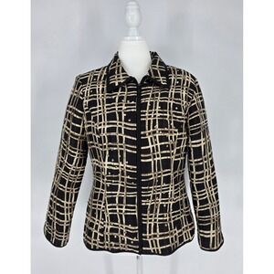 VTG 90s Carole Little Quilted Silk Jacket Women Large Black Plaid Sequined Zip